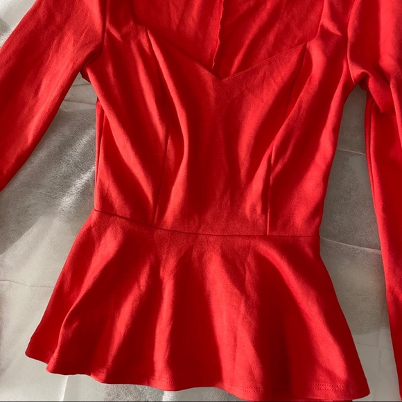 Coral Orange Peplum Top Blouse Shirt XS Charlotte - Picture 3 of 8
